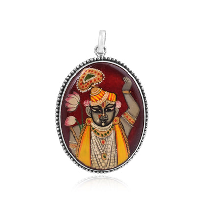 925 Sterling Silver Nath Ji Printed On Red Quartz Oval Shape Stone Pendant For Girls And Women