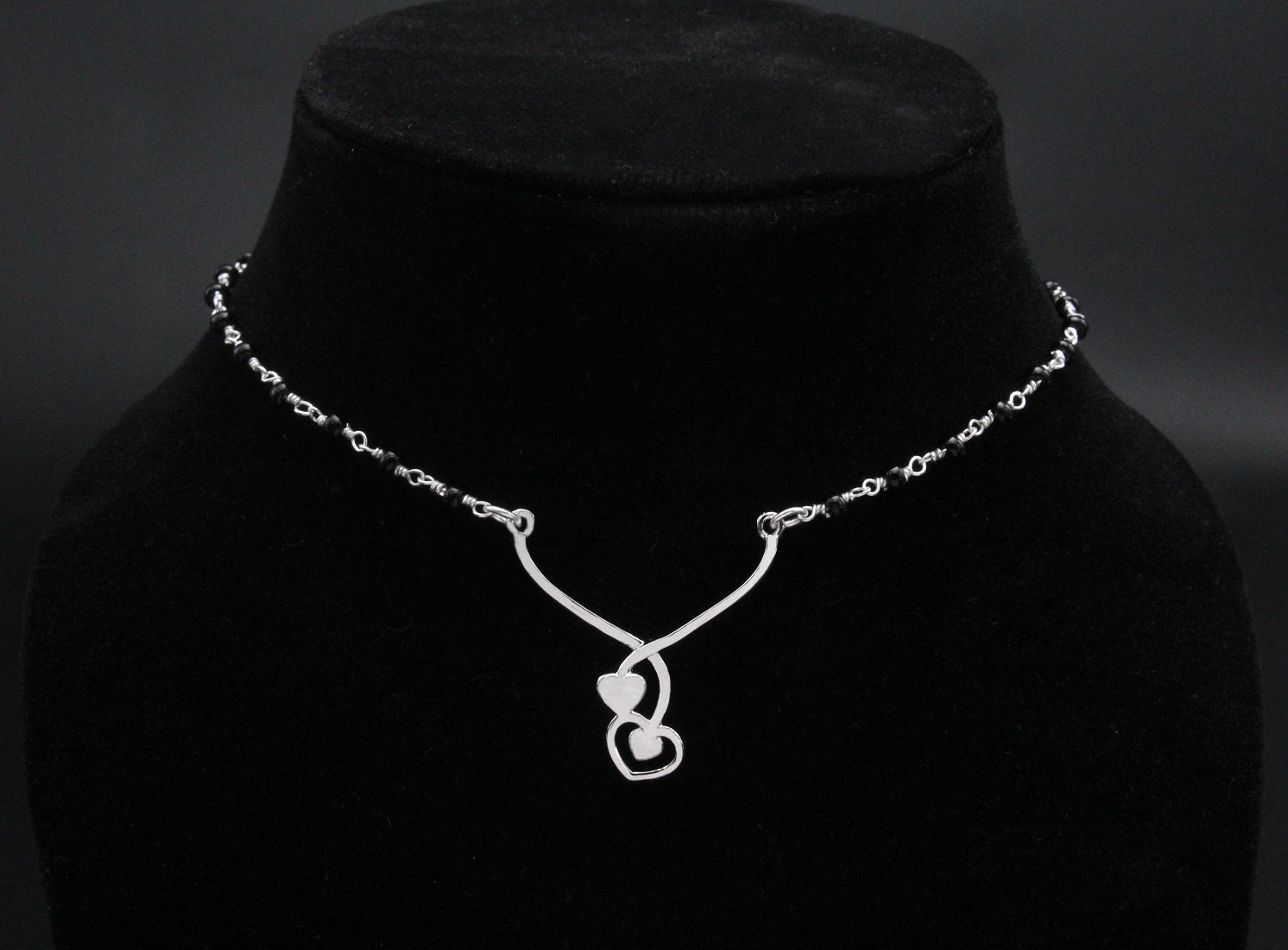 925 Sterling Silver Two Hearts Drop Mangalsutra For Women