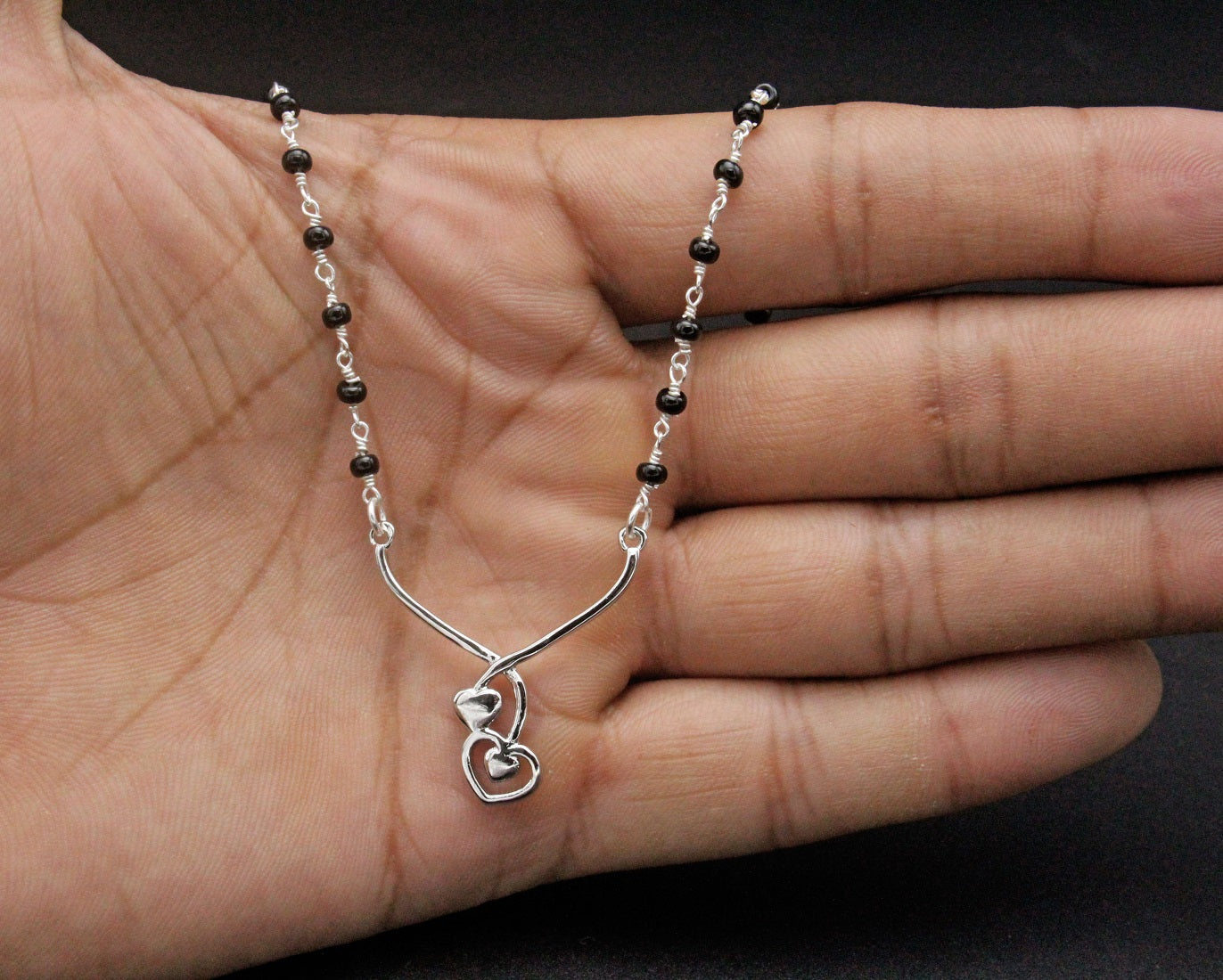 925 Sterling Silver Two Hearts Drop Mangalsutra For Women