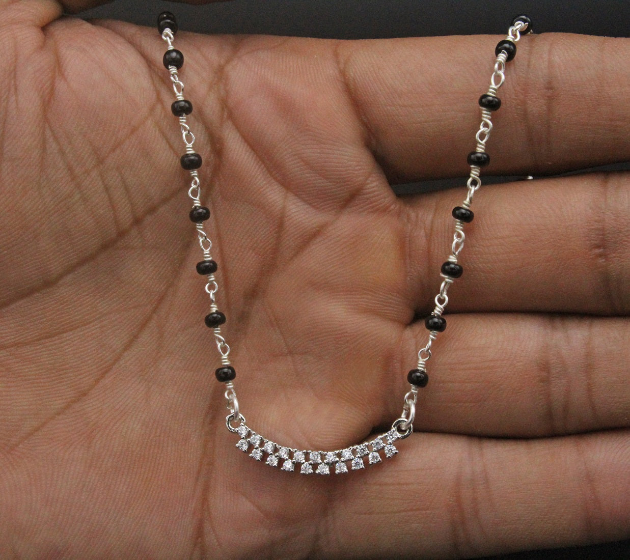 925 Sterling Silver Studded Curved Shape Mangalsutra For Women