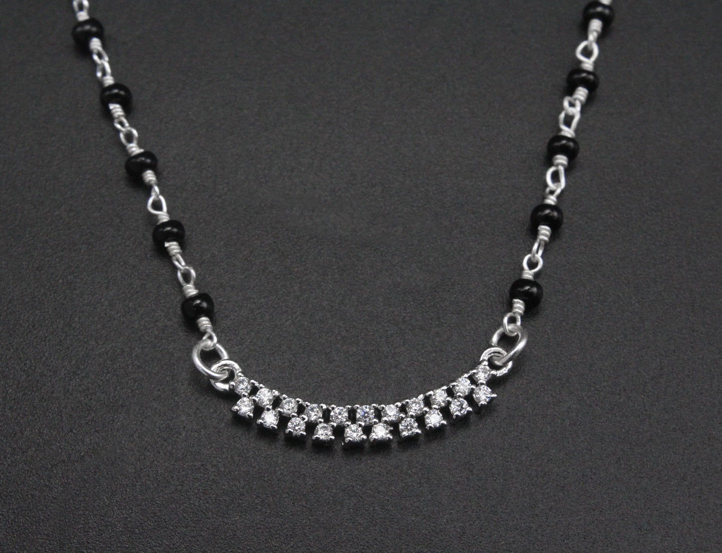 925 Sterling Silver Studded Curved Shape Mangalsutra For Women