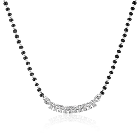 925 Sterling Silver Studded Curved Shape Mangalsutra For Women