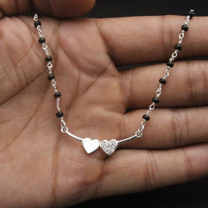 925 Sterling Silver Two Hearts Mangalsutra For Women