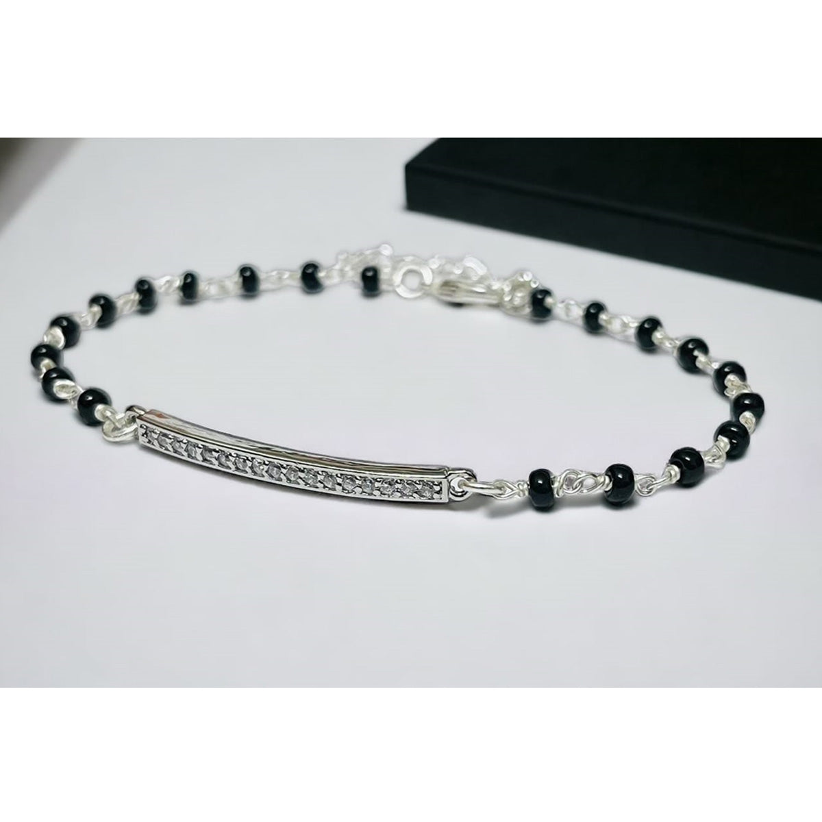 925 Sterling Silver Single Line Stones Studded Mangalsutra Bracelet