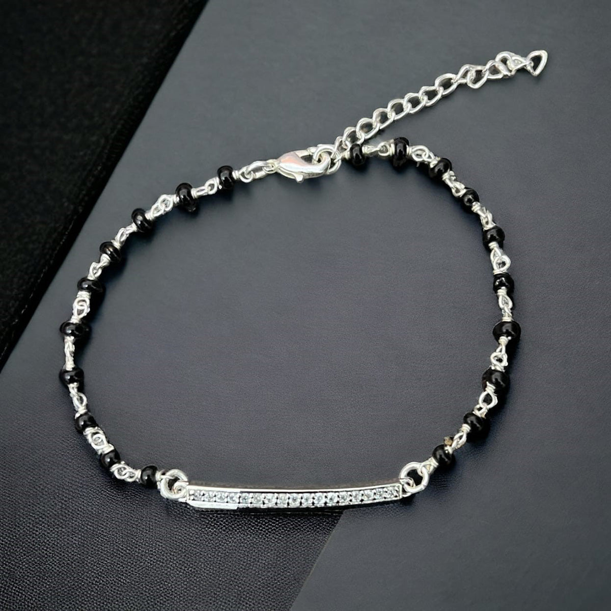 925 Sterling Silver Single Line Stones Studded Mangalsutra Bracelet