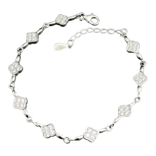 925 Sterling Silver Studded Flower Bracelet For Girls