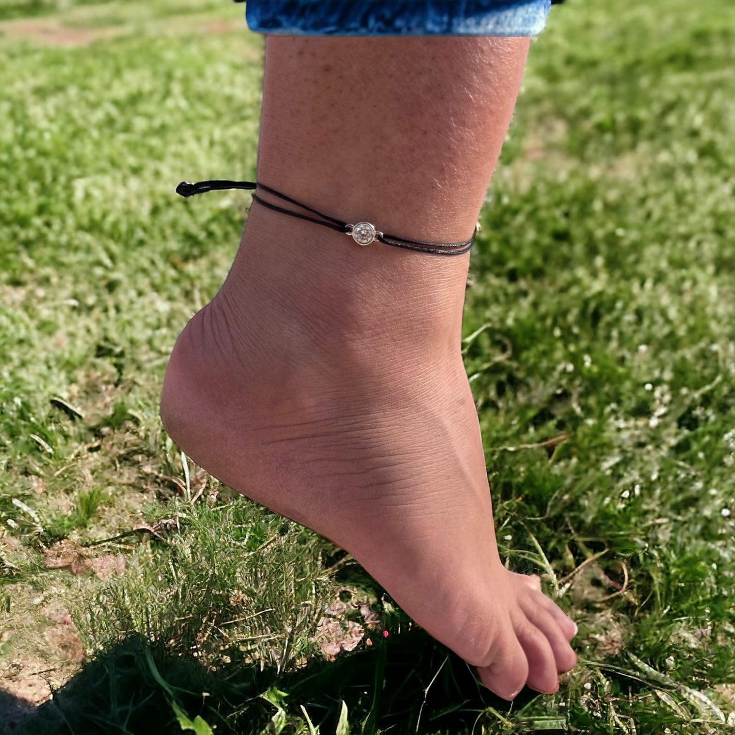 Single Stone In Black Thread Anklet (Single)