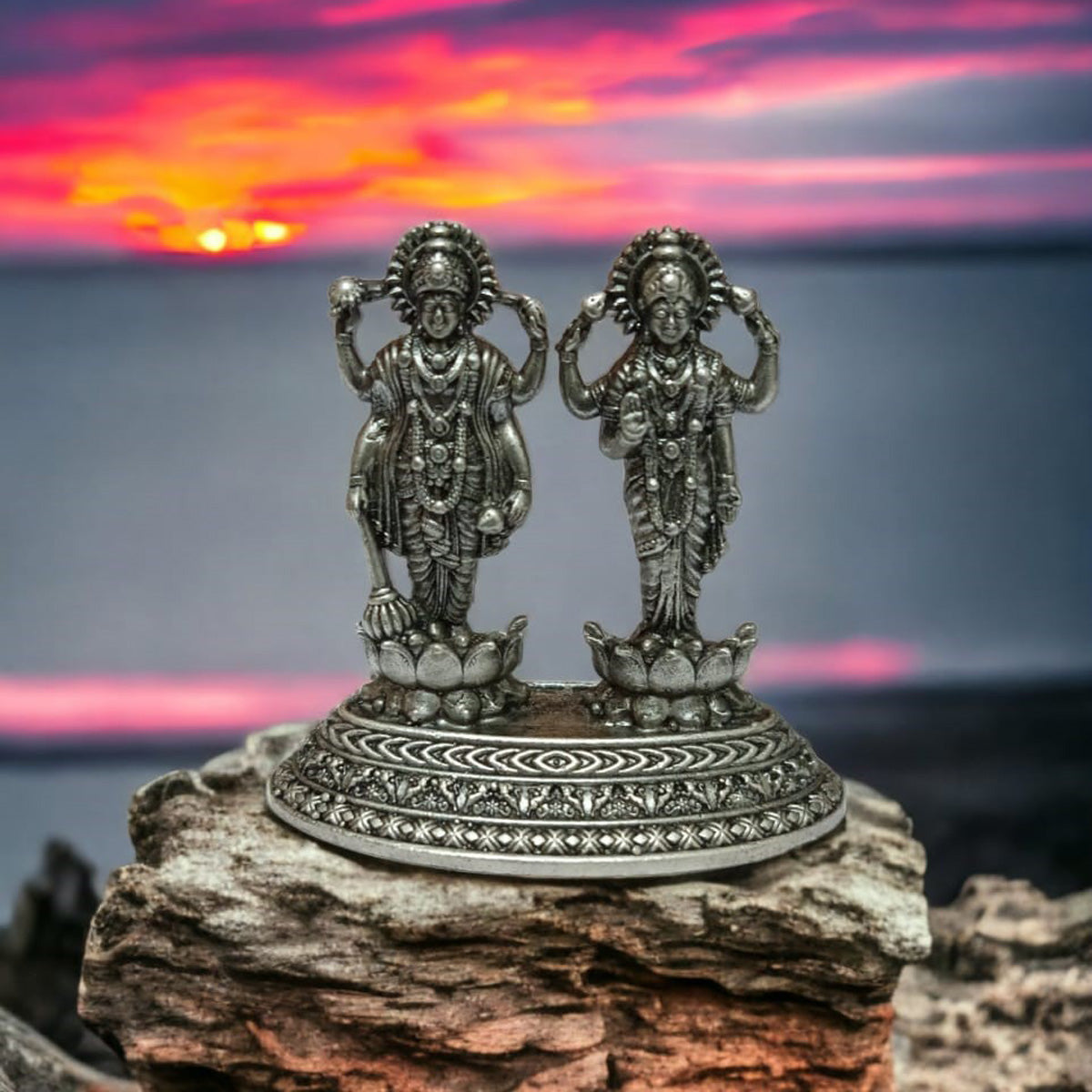 925 Sterling Silver Lord Vishnu Laxmi Ji Idol