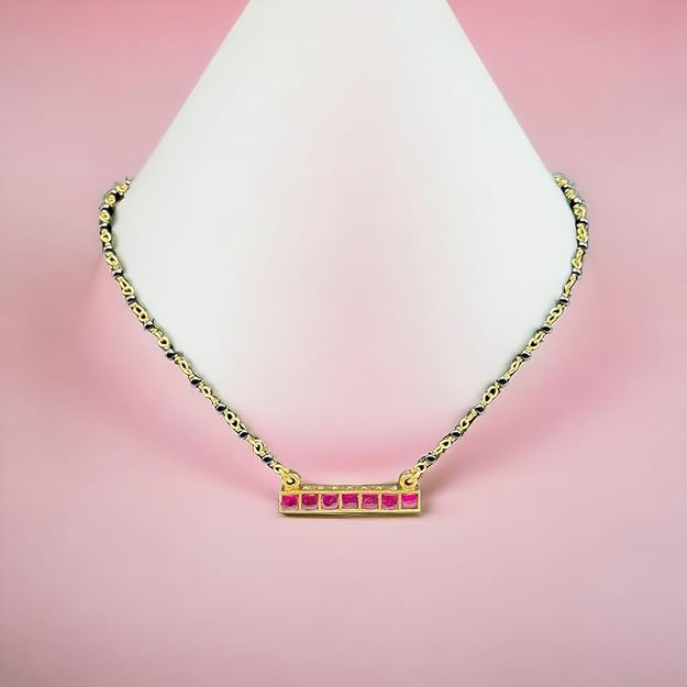 925 Sterling Silver Gold Plated Pink Kundan Mangalsutra For Women