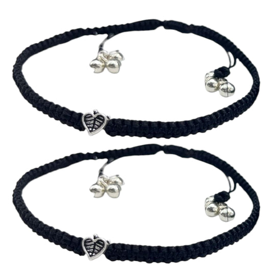 Leaf Charm Black Thread Anklet