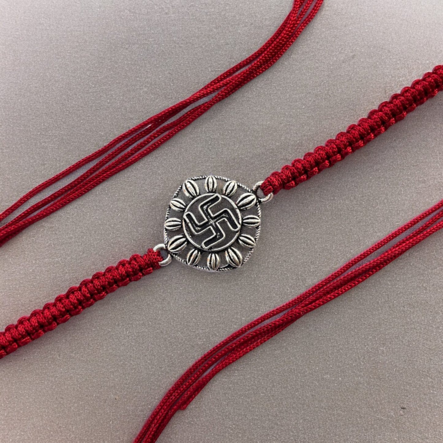 925 Sterling Silver Oxidised Swastik with Leafs Rakhi For Brother