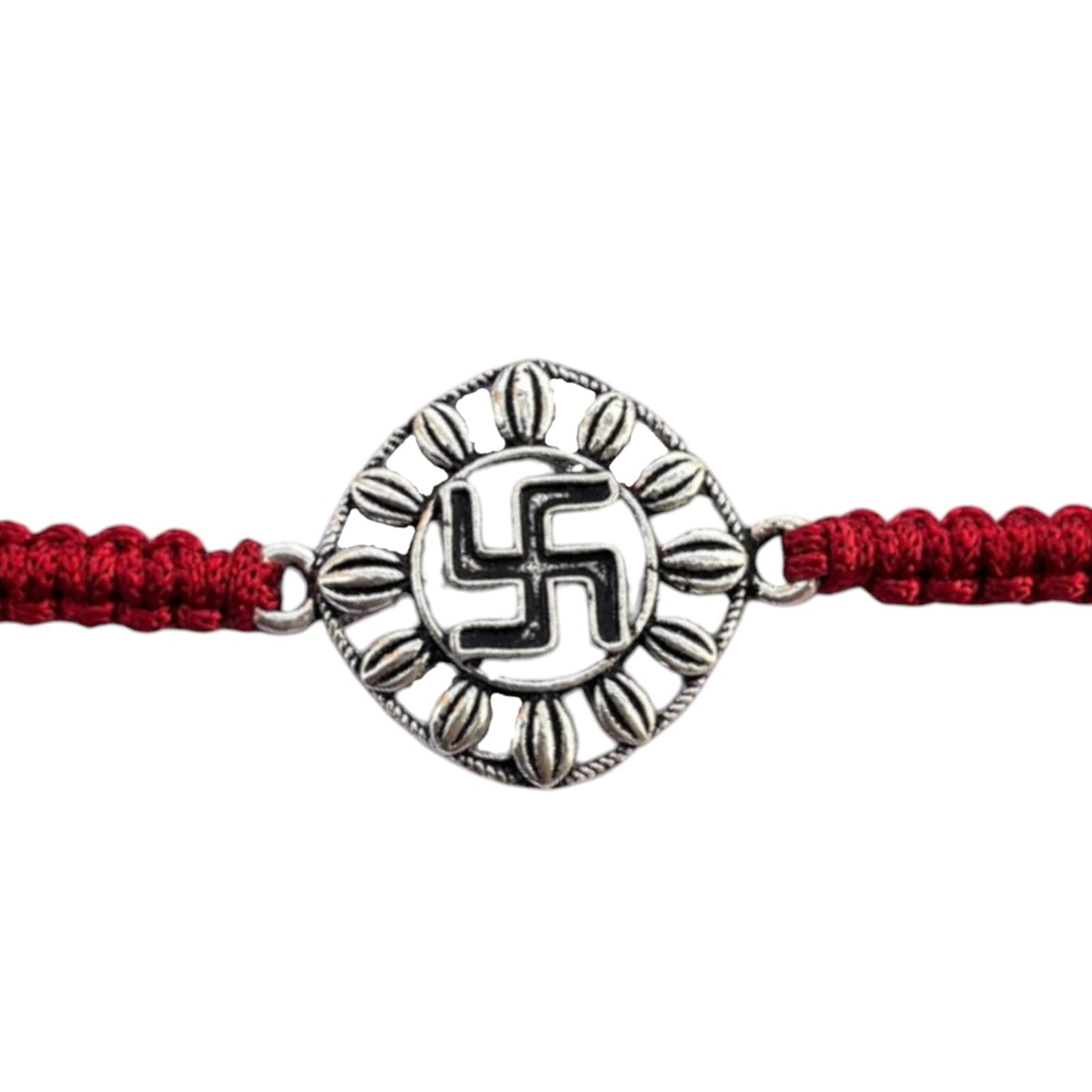 925 Sterling Silver Oxidised Swastik with Leafs Rakhi For Brother