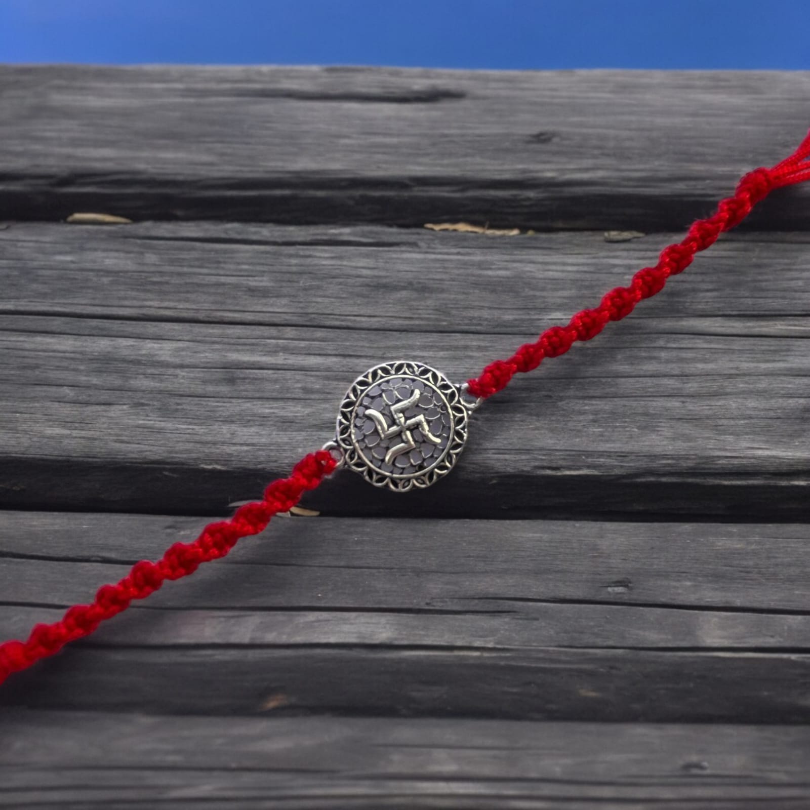 925 Sterling Silver Oxidised Swastik Rakhi For Brother