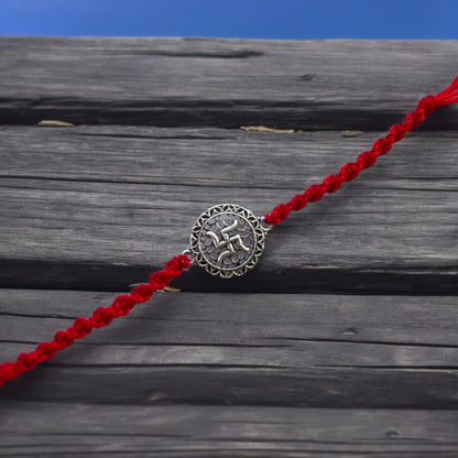 925 Sterling Silver Oxidised Swastik Rakhi For Brother