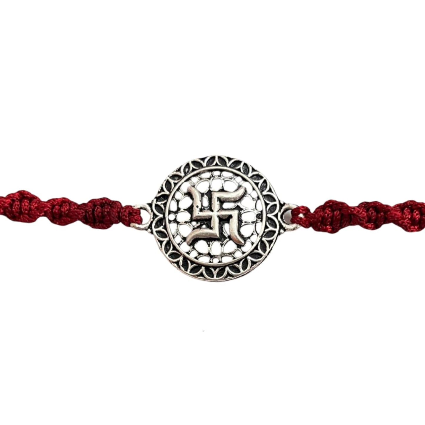 925 Sterling Silver Oxidised Swastik Rakhi For Brother