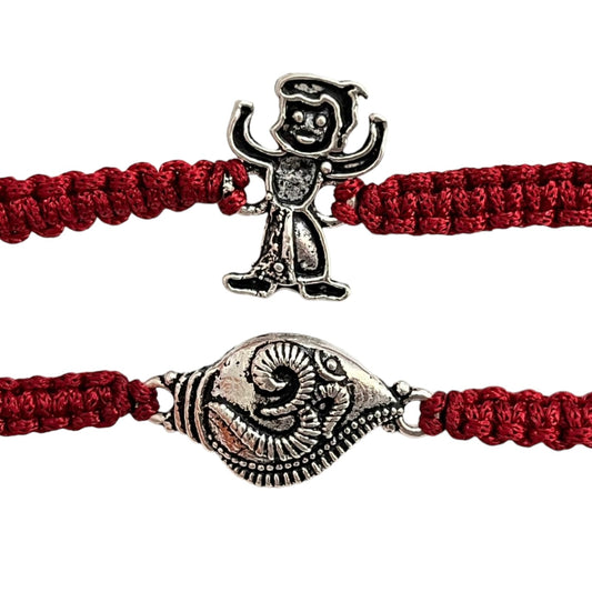925 Sterling Silver Oxidised Chota Bheem And Om On Shank Rakhi For Brother Set Of 2