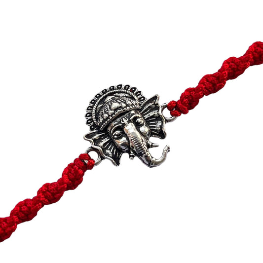 925 Sterling Silver Oxidised Ganesha Face Rakhi For Brother