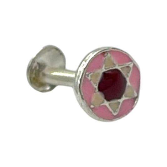 Pink and Red Star In Circle Nose Pin