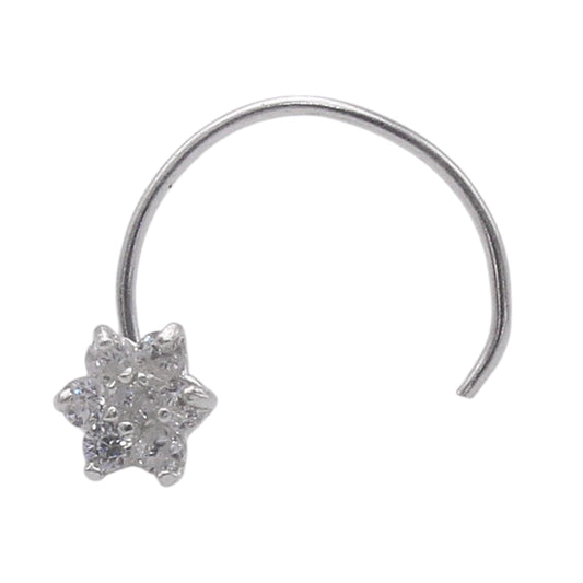 CZ Rhodium Plated White Stones Flower Shape Nose Pin