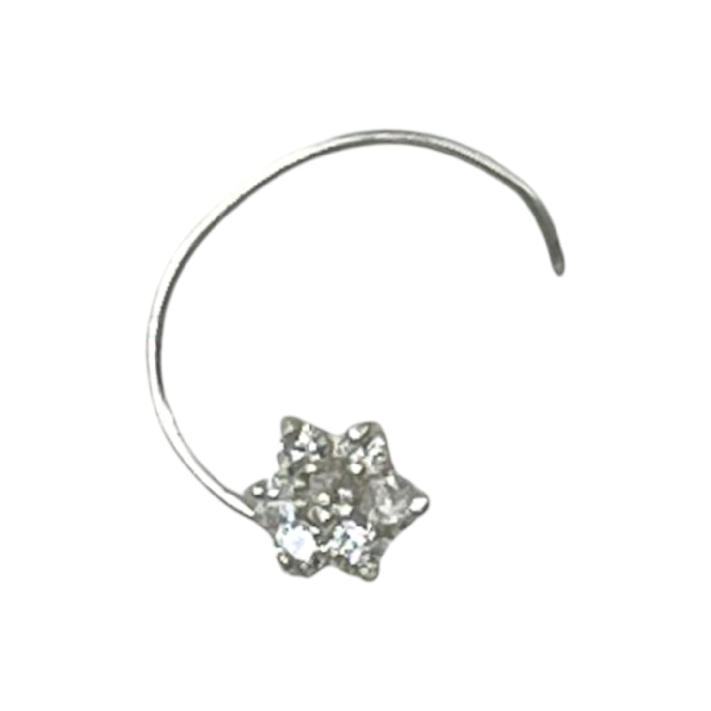 CZ Rhodium Plated White Stones Flower Shape Nose Pin