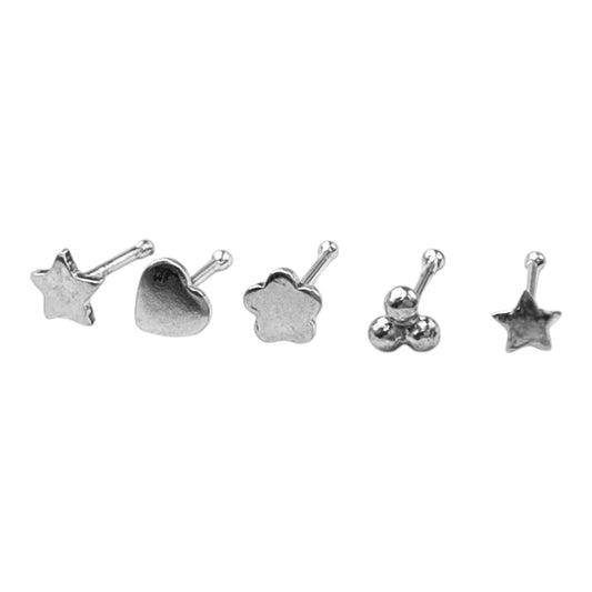 Silver Nose Pin Set of 5