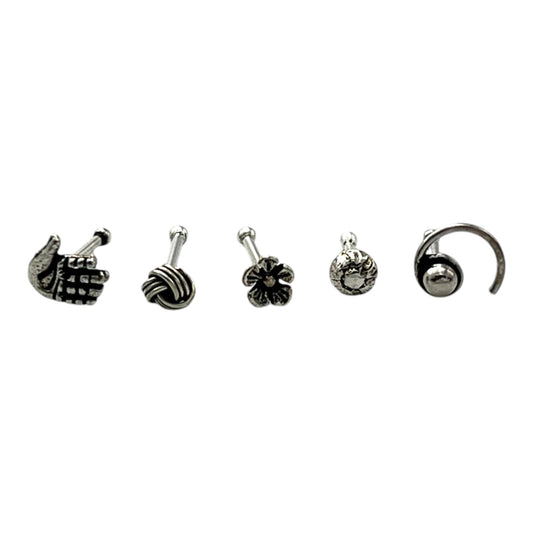 Silver Nose Pin With Wire Set of 5