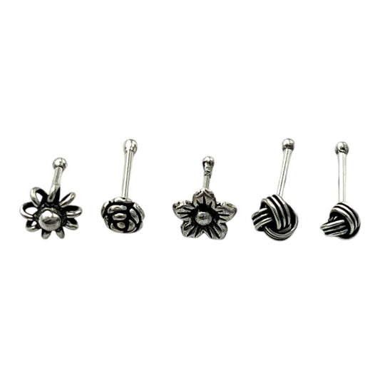 Silver Nose Pin Set of 5