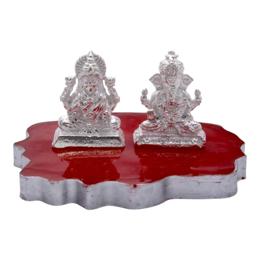 Silver Laxmi Ganesha Pair Idol