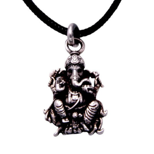 Silver Oxidised Ganesha Pendant With Black Thread