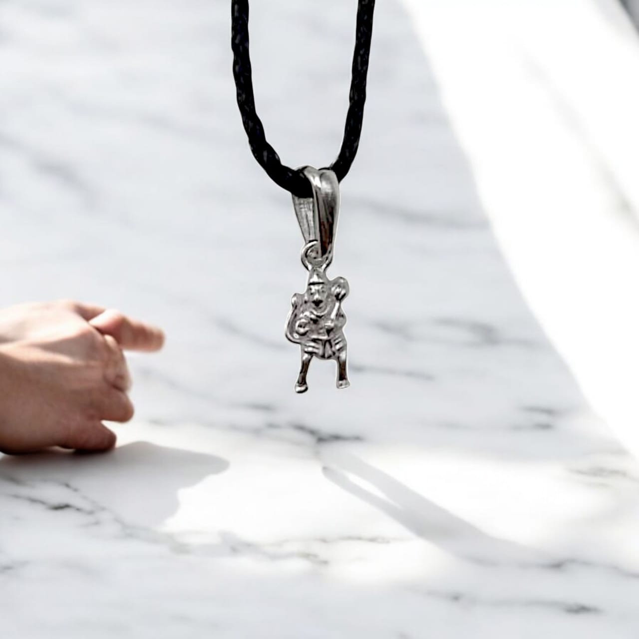 Silver Hanuman Ji Pendant With Black Thread