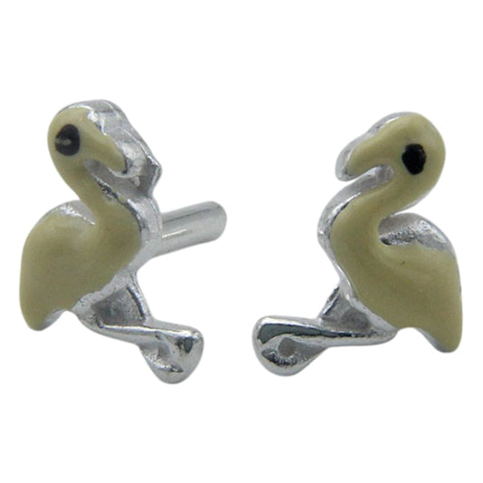 Off White Enamel Swan Shape Earring For Kids Girls