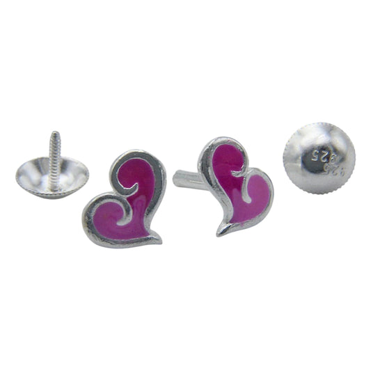 Double Tone Pink Tilted Heart Shape Earring For Kids Girls