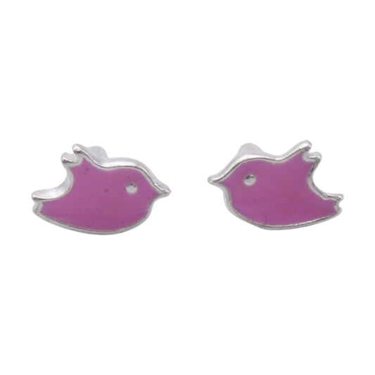 Pink Enamel Bird Shape Earring For Kids Girls