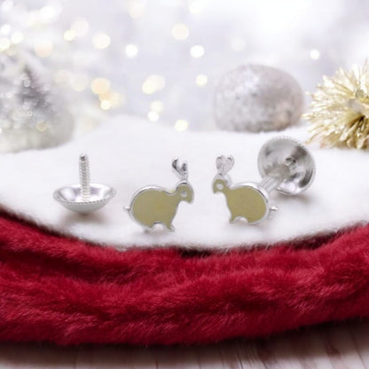 Off White Enamel Rabbit Earrings For Kids Girls