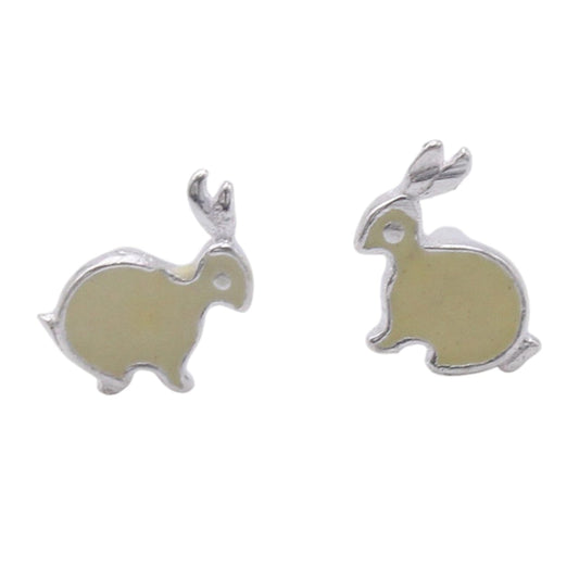 Off White Enamel Rabbit Earrings For Kids Girls