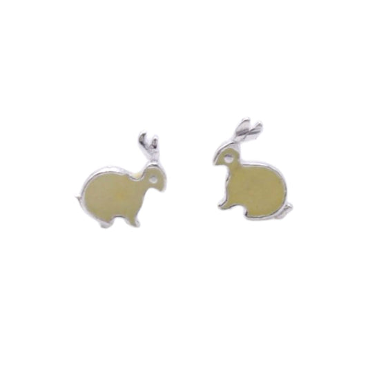 Off White Enamel Rabbit Earrings For Kids Girls