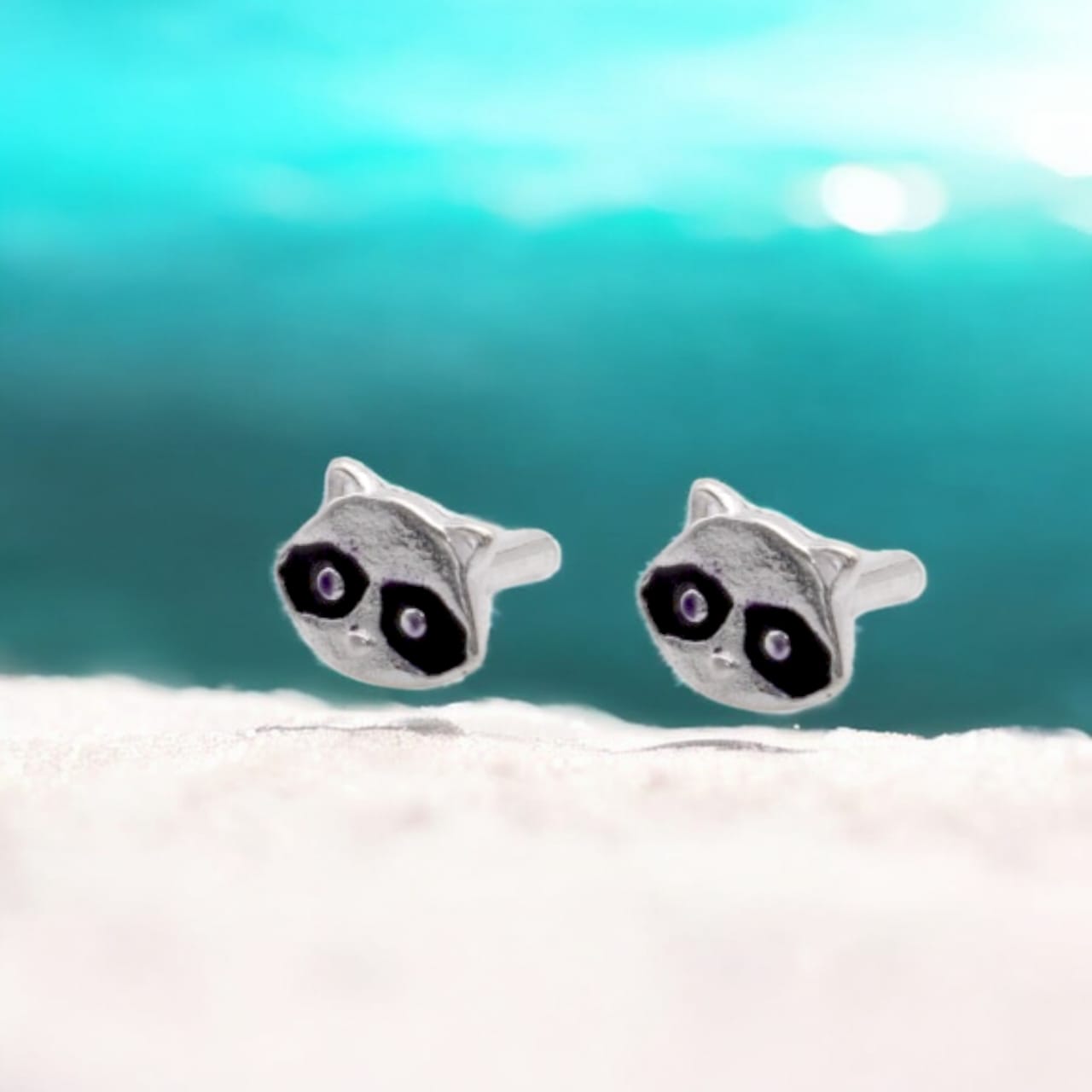 Black Eyes Raccoon Face Earring For Kids Girls