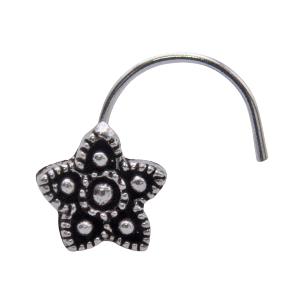 Flower Shape Oxidised Nose Pin Wire