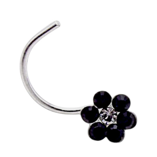 Flower Shape With Black and White Stone Nose Pin Wire