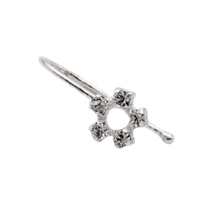 Flower Shape With 5 White Stone Nose Pin Wire