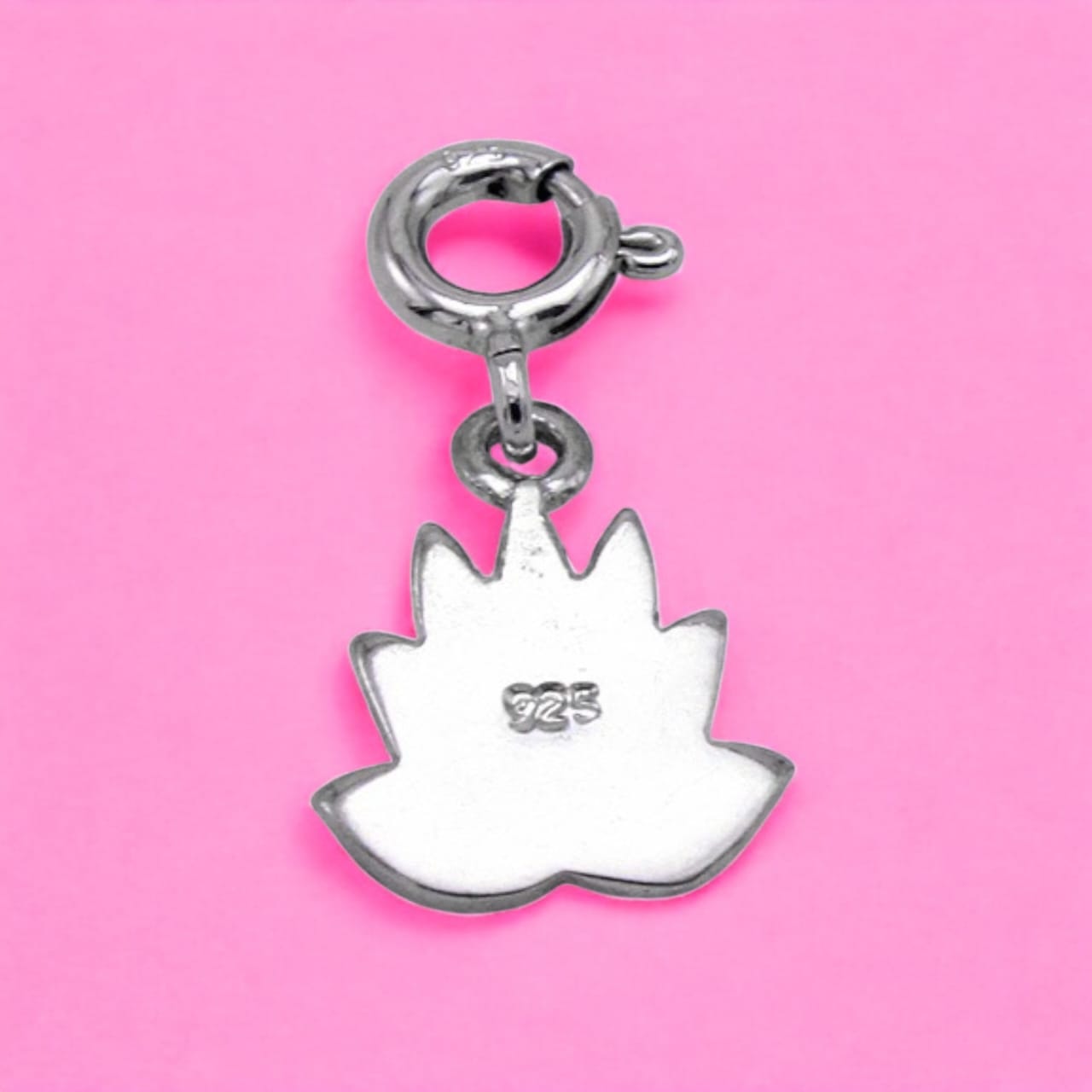 Silver Pink Sparkle Lotus Flower Charm