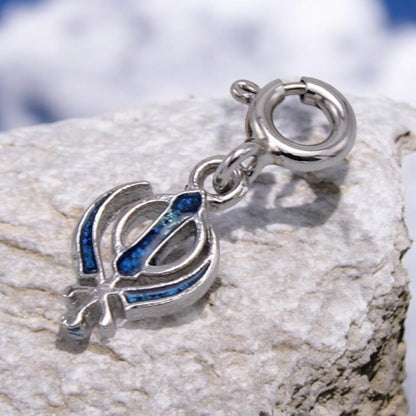 Silver Blue Khanda Charm