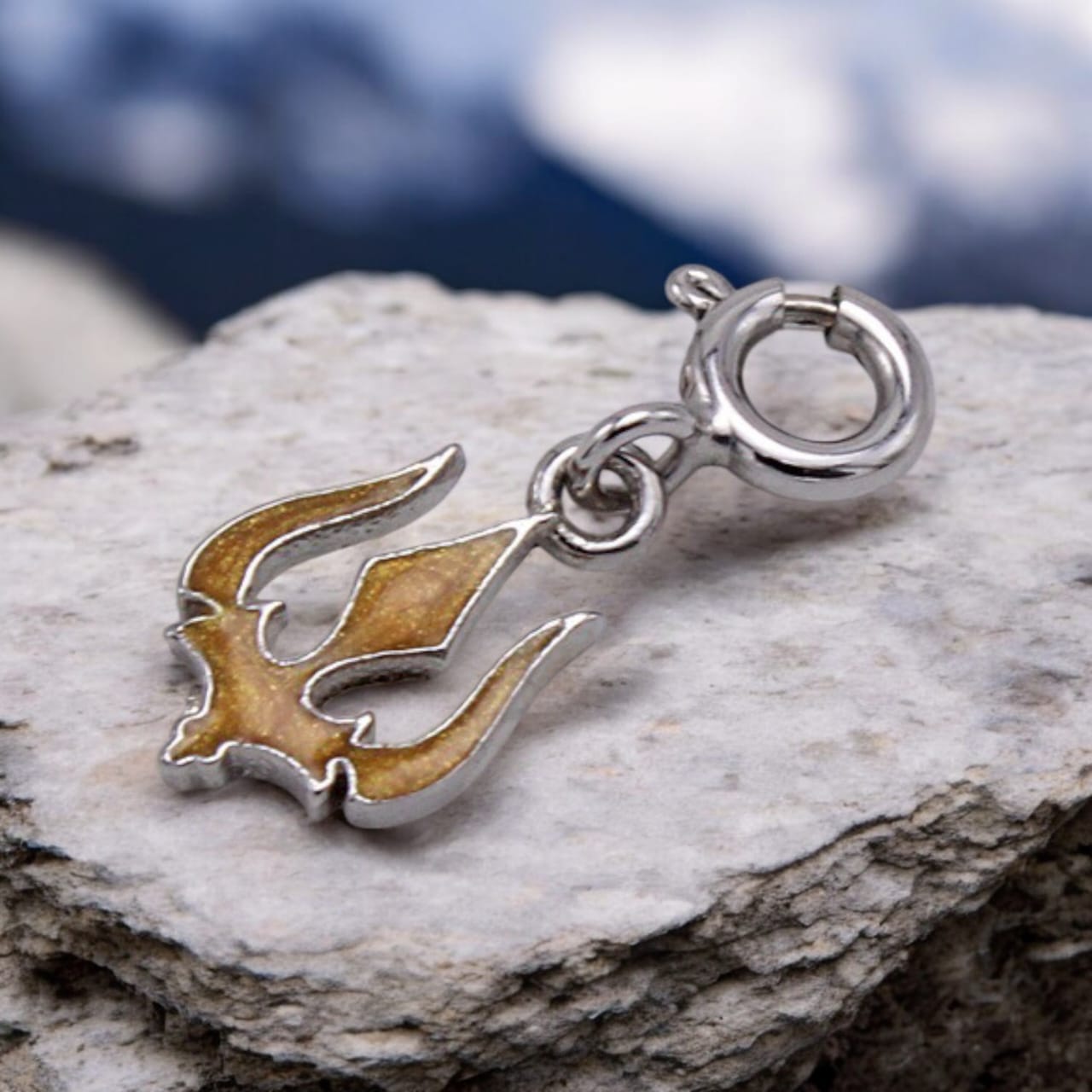 Silver Yellow Trishul Charm