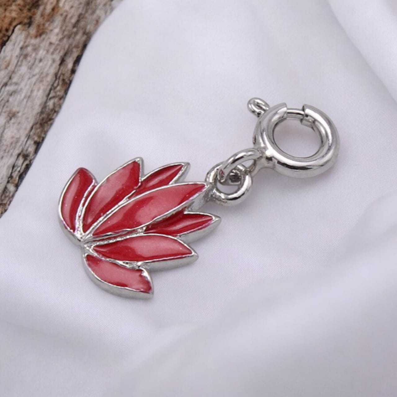 Silver Red Lotus Flower Charm