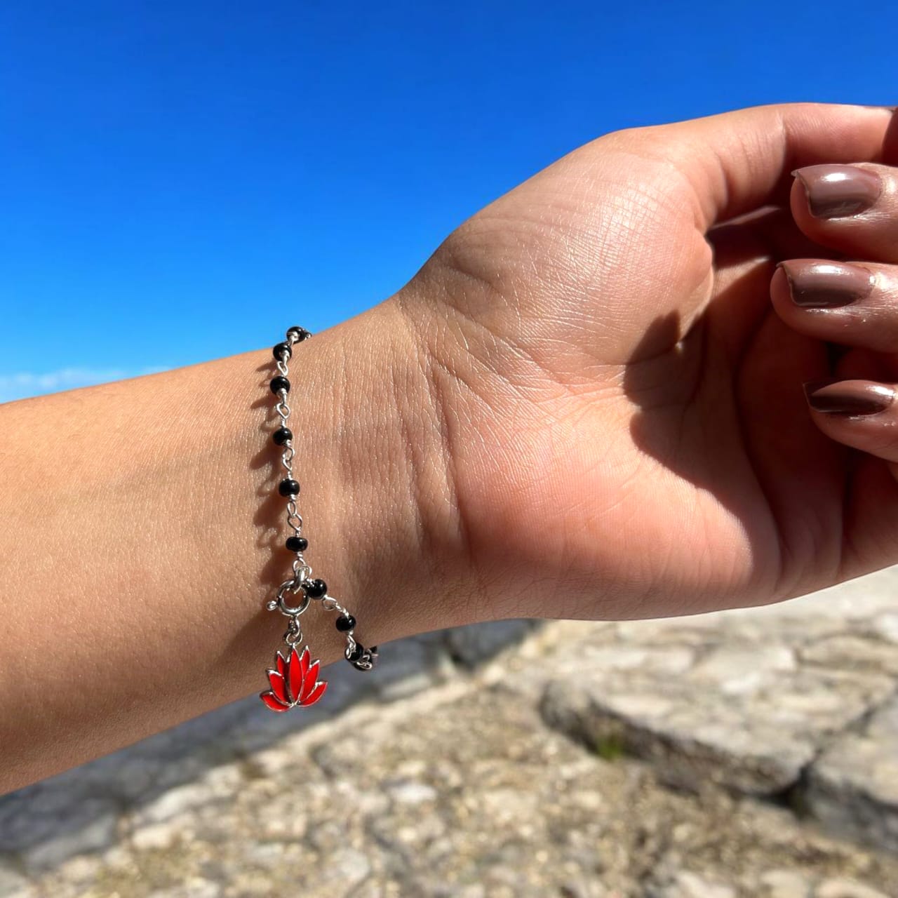 Silver Red Lotus Flower Charm