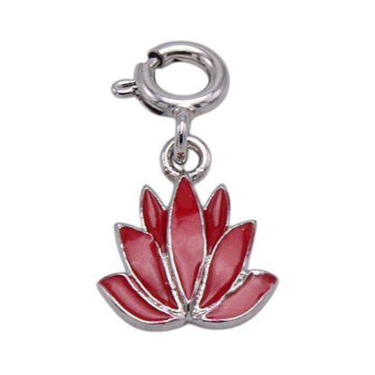 Silver Red Lotus Flower Charm