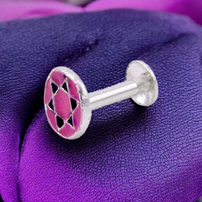 Pink and Blue Silver Nose Pin