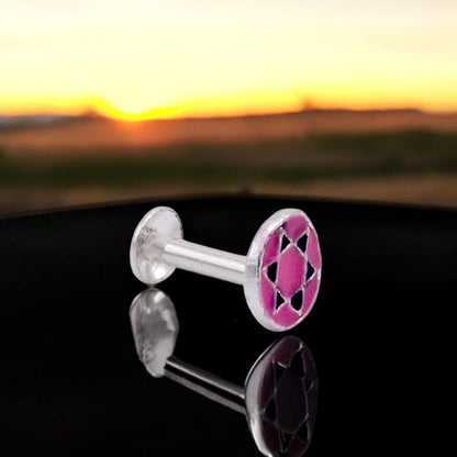 Pink and Blue Silver Nose Pin