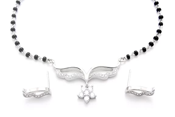 925 Sterling Silver Flower Drop Mangalsutra For Women