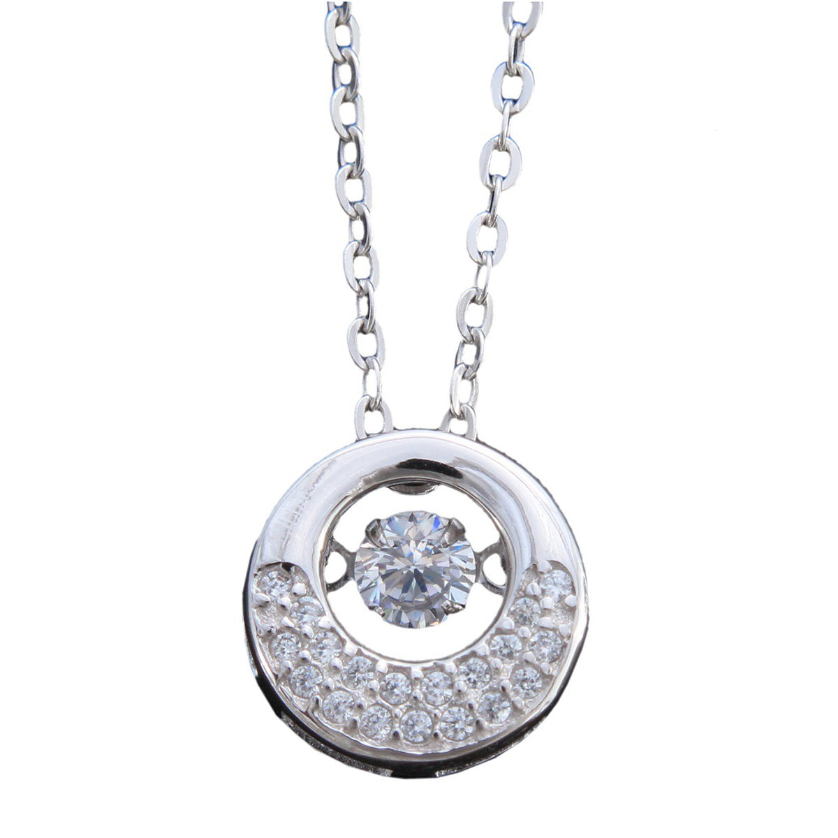 925 Sterling Silver Round Studded Pendant With Dancing Stone For Girls And Women